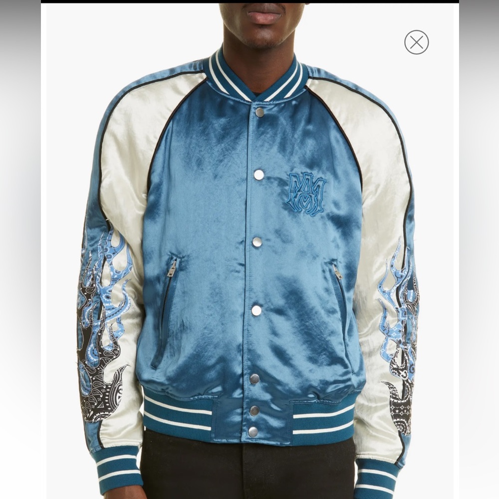 Bandana Flames Satin & Velour Letterman Jacket
AMIRI